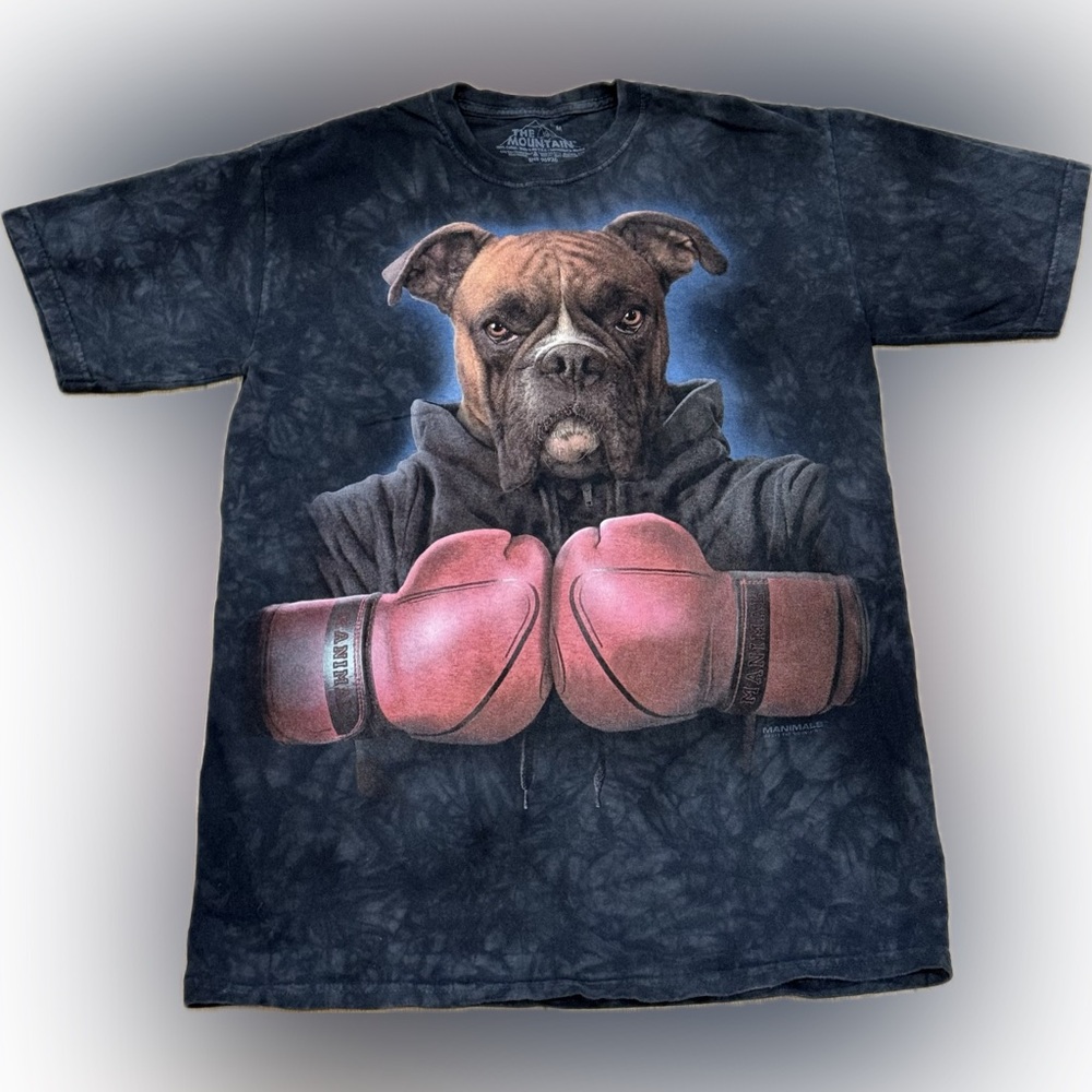 The Mountain Boxer Dog Boxing Gloves Graphic Tee Size M